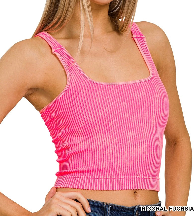 Active Washed Tank - Coral Fuchsia