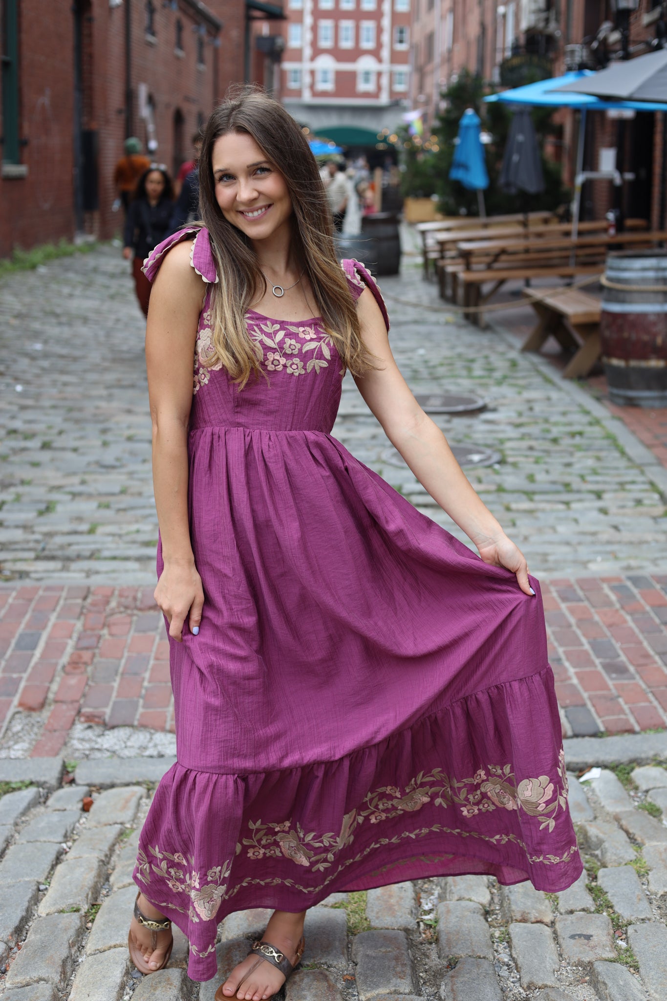 Portland Embroidered Maxi- Magenta