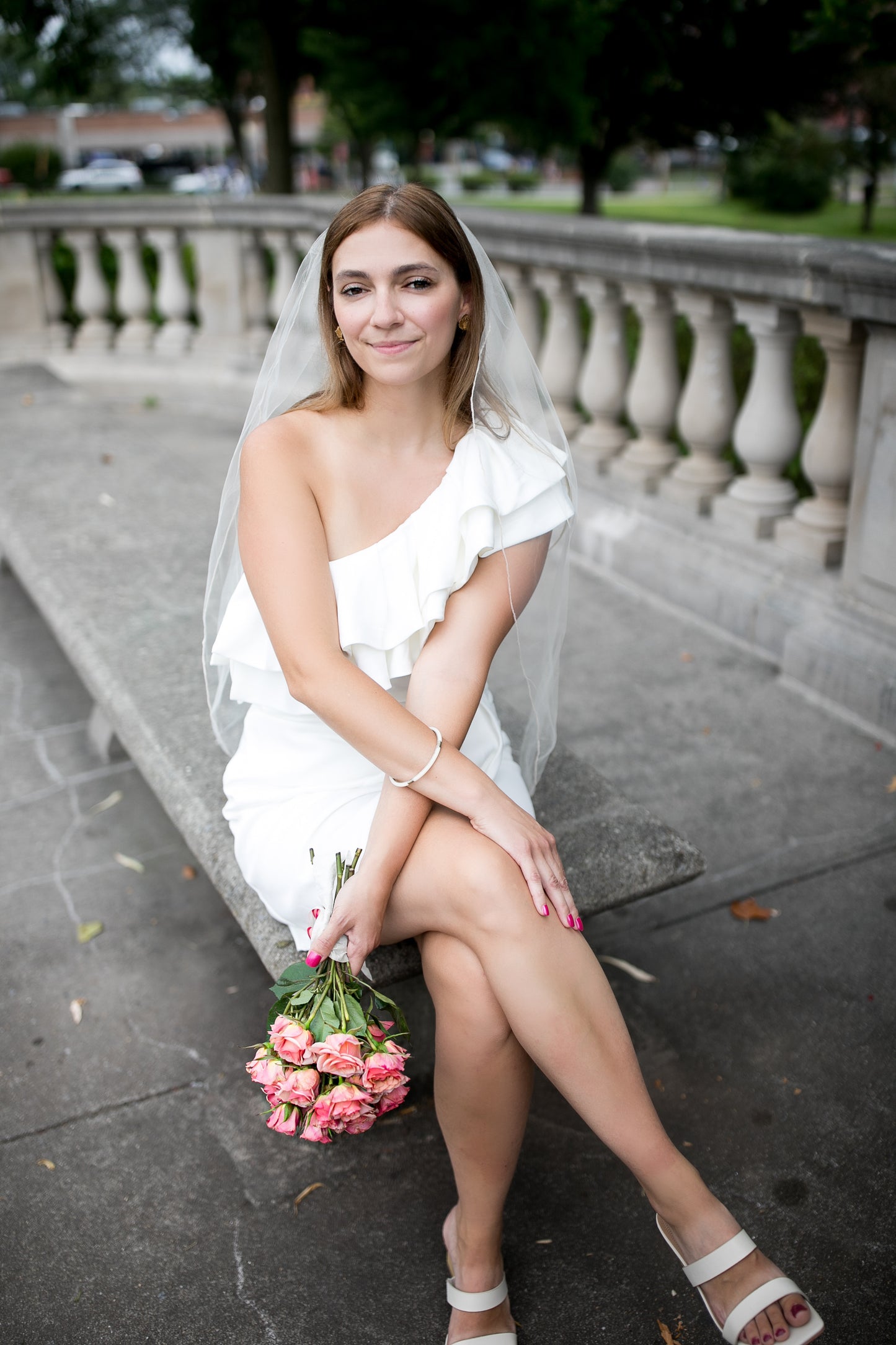 Team Bride - White One Shoulder Ruffle Dress