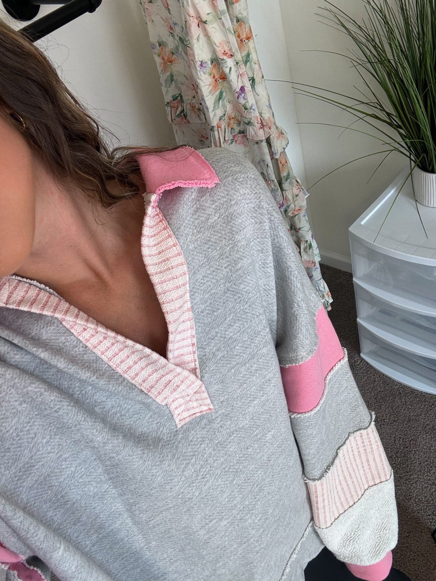 Cecilia French Terry Pullover - Grey/Pink